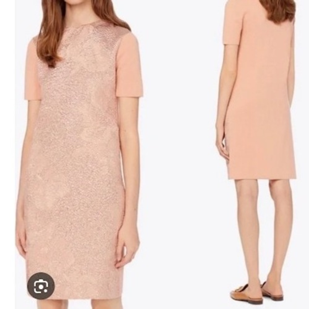 Tory Burch Jonah Jacquard Front Sweater Dress Wool/Silk Blend Short Sleeve Small